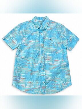 Vineyard Vines Boys Small Blue Tropical Palm Print Button Down Shirt